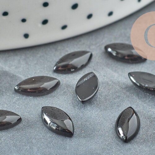 Cabochon marquise agate noire naturelle 10mm, x1 (g5759)