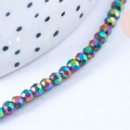 Perles toupies cristal noir irisé 3.5x2.5mm, perles bijoux, perle cristal,perle verre facette,création bijoux, fil 25.4cm (g6754)