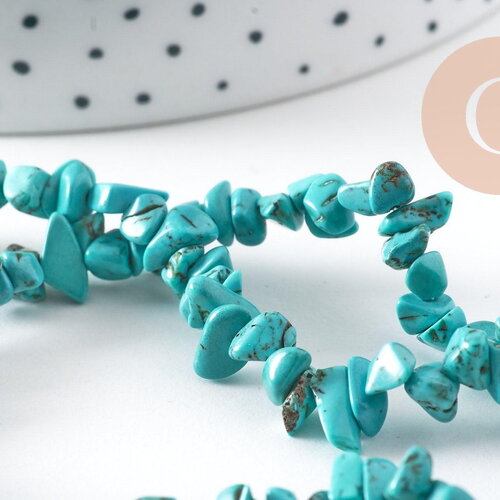 Perles chips turquoise naturelle 5-8mm, x1 fil 83cm (g10910)