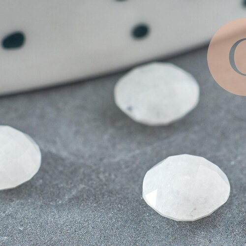 Cabochon rond pierre de lune naturelle à facettes 5.5mm, x1 (g2216)