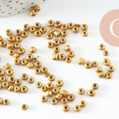 Grosses perles rocaille dorée , fournitures pour bijoux, diamètre 4mm, x10 gr (g0313)