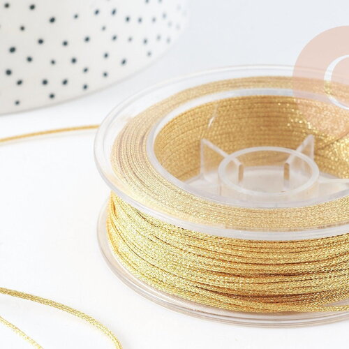 Cordon doré métallisé polyester 1mm, fil pour bijoux noeud coulissant, x1 mètre (g9093)