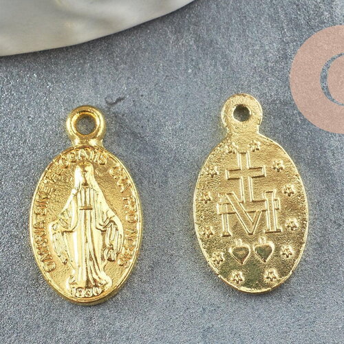 Pendentif médaille ovale vierge marie laiton doré 17.5mm, x1 (g3772)