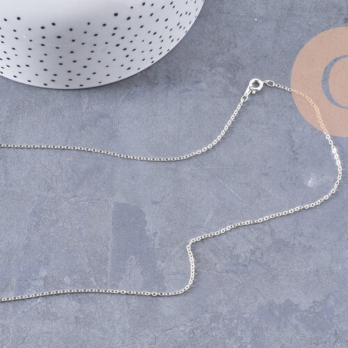 Collier chaine complète avec fermoir laiton argenté forçat 2mm/40cm, x1 (g0574)