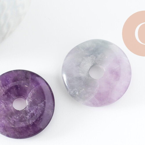 Pendentif donut améthyste naturelle pour création de bijou en pierre, pendentif pierre cercle,30mm, x1 (g3896)