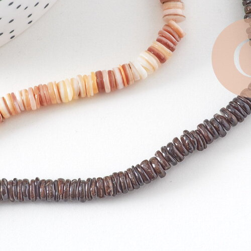 Perles rondelles coquillage blanc ou noir ou marron naturel 4,9-6mm ,rondelle coquillage blanc noir marron coquillage, le fil de 41cm x1 (g8