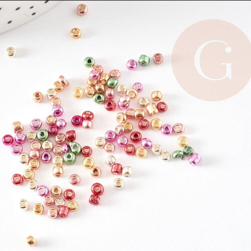 Perles rondes rocaille verre métallisé multicolore 3~3.5mm, x10gr (g9154)