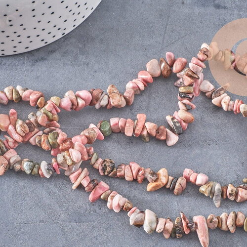 Perle chips rhodonite naturelle 2-8mm, x1 fil de 80cm (g3847)