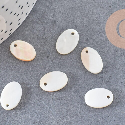 Pendentif ovale nacre blanche naturelle,perle ovale,nacre naturelle,coquillage blanc,création bijoux,15mm, x10 (g0390)