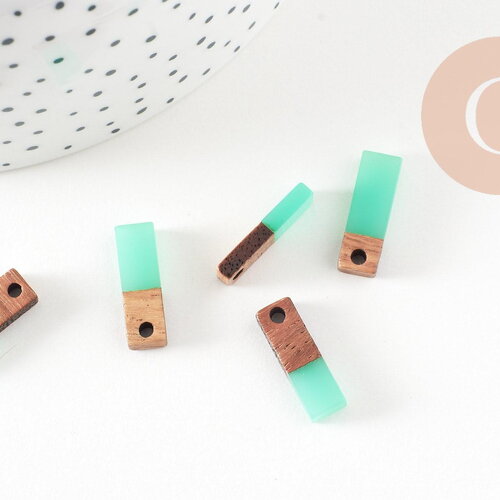 Pendentif goutte bois résine rectangle bleu, bois naturel,perle bois, perle géométrique,création bijoux bois,17mm,x5, g2618