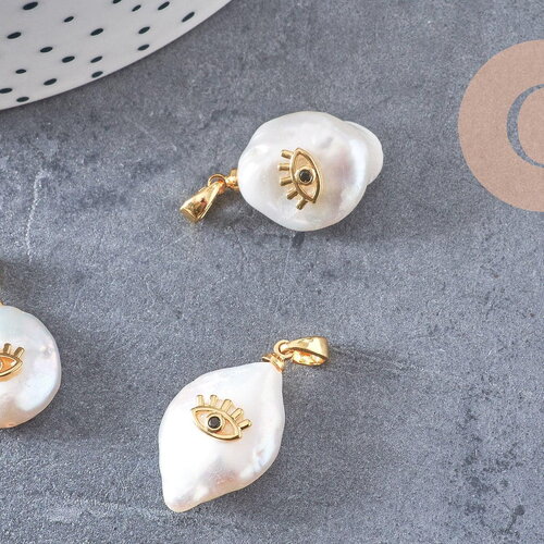 Pendentif perle naturelle keshi oeil laiton doré 17-27mm x1 (g2028)