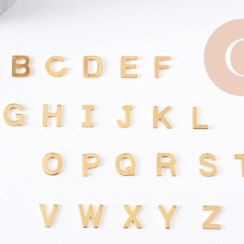 Pendentif lettre initiale alphabet acier inoxydable doré 10mm, x1 (g3071)