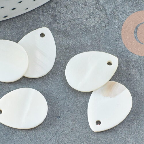 Pendentif goutte nacre blanche naturelle 20mm, x10 (g5134)