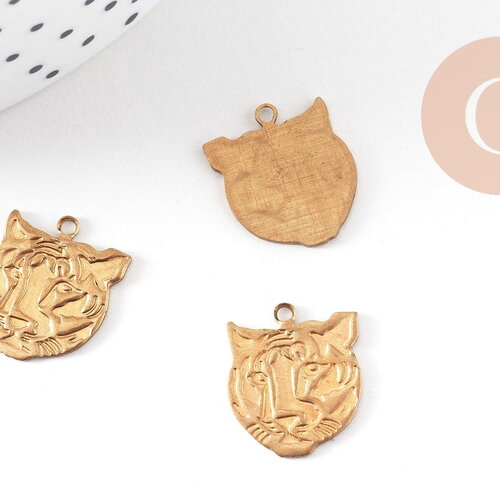 Pendentif tigre laiton brut 11m, x5 (g0579)