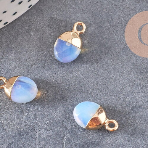 Pendentif goutte opalite fer doré 14mm, x2 (g0052)