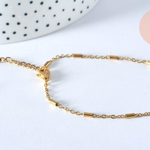 Base de bracelet fine maille tube acier inoxydable 304 doré 14k avec anneaux 16mm, x1 (g4967)
