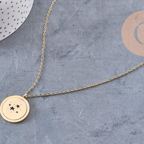 Collier pendentif rond rotatif personnalisable acier 304 inoxydable doré, x1 (g10928)