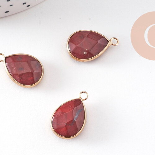 Pendentif connecteur jaspe rouge naturel laiton doré 23mm, x1 (g5163)