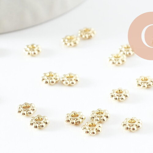 Rondelles fleurs intercalaires zamac doré 4mm, x20 (g9544)