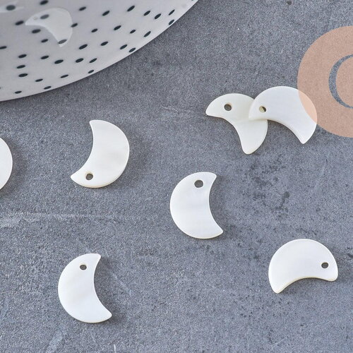 Pendentif lune nacre blanche naturelle 13mm, x10 (g0905)
