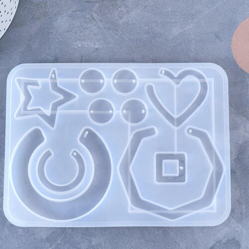 Moule pour fabrication boucles cercle hexagone coeur résine, moule en silicone pour réaliser des bijoux avec inclusion résine, x1 g5893