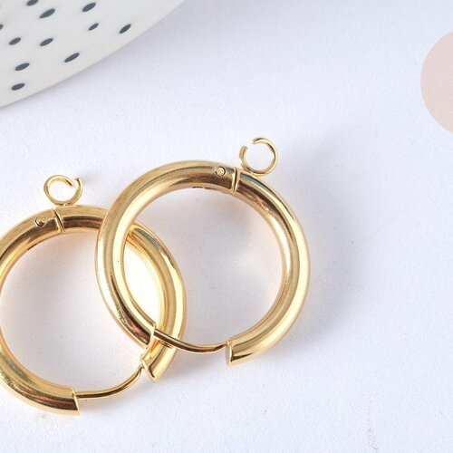 Boucles créole avec anneau dormeuse acier inoxydable doré 25mm, la paire (g7313)