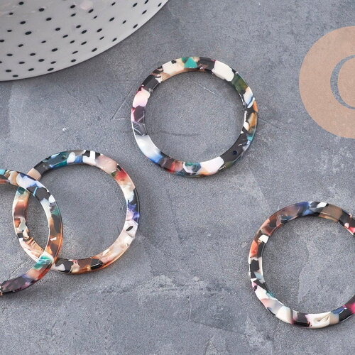 Pendentif cercle multicolore acetate 34.5mm,connecteur plastique, x5 (g4757)