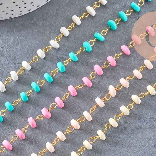 Chaine perles polymère fer doré heishi 7x3.5 mm ,fabrication bijoux colorés, x1 mètre (g7236)