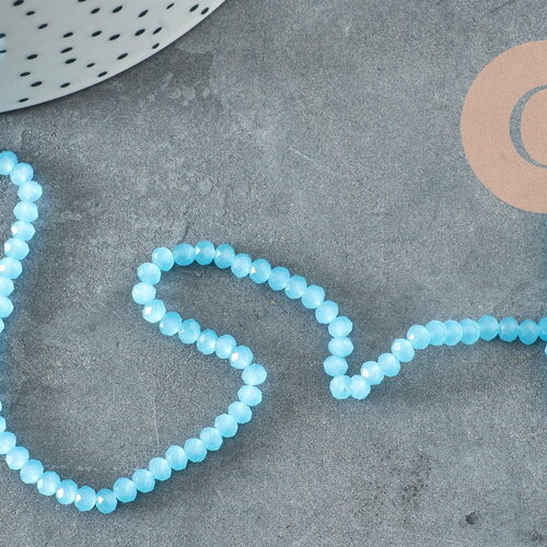 Perle rondelle cristal imitation jade bleu ciel 3mm ,création bijoux diy, fil de 36 cm, x1 (g6931)