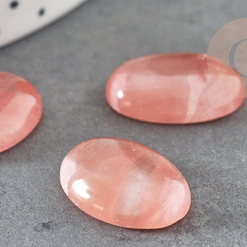 Cabochon ovale verre watermelon stone rose 13x18mm, x1 (g2396)