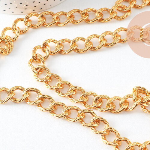 Chaine doré maille texturée aluminium doré 17mm, x1 mètre (g10594)