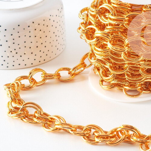 Chaine double maille rolo aluminium doré texturé 22mm, x1 mètre (g10591)