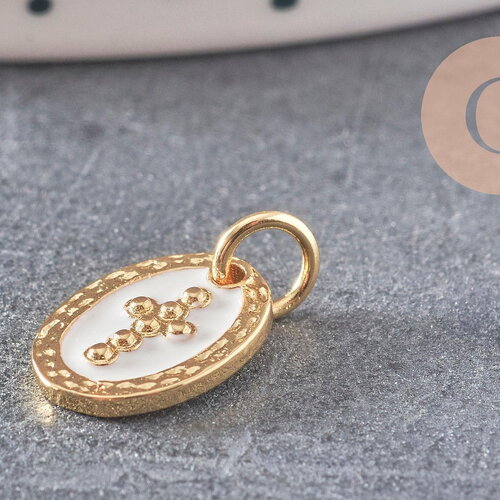 Pendentif médaille ovale croix laiton doré 12mm, x1 (g2949)