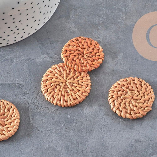 Pendentif rond osier tressé naturel 30-40mm, x2 (g2575)