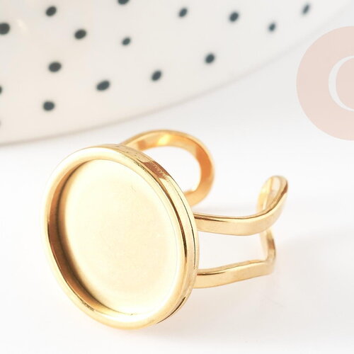 Bague réglable pour cabochon 16mm acier 201 doré inoxydable 17.5mm, x1 (g4313)