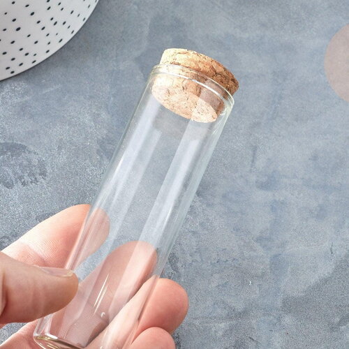Flacon éprouvette en verre borosilicate bouchon en liège 10cm, x1 (g7432)