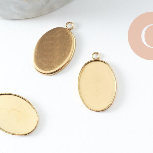 Pendentif médaille ovale support cabochon 18x13mm acier 304 inoxydable doré ip, x2 (g9815)