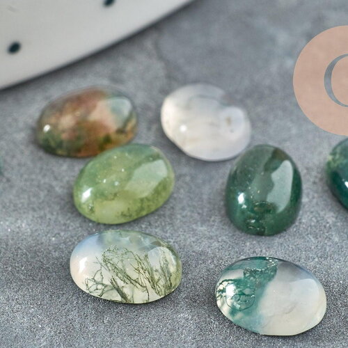 Cabochon ovale agate mousse naturelle 8x6mm, x1 (g0413)