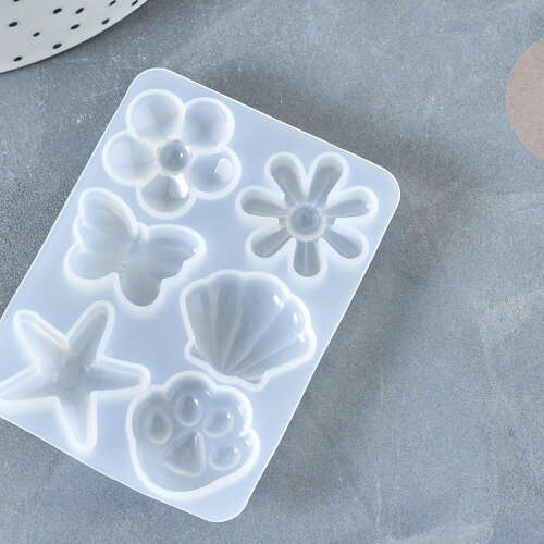 Moule pour fabrication bijoux formes fleurs coquillages résine 67x50x6mm, x1 (g7996)