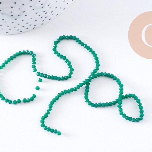 Perles rondelles cristal vert émeraude facette 2.9-3mm, fil de 34cm x1 (g10615)