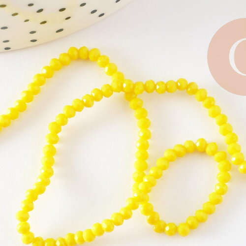 Perles rondelles verre opaque facettées jaune 3x2mm, bijoux cristal, bijou fantaisie diy, fil de 39cm, x1 g8256