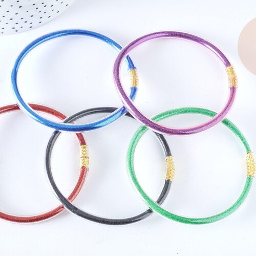 Bracelet paillettes tube plastique pvc 6,3cm, bijoux fantaisie diy, x1 (g7228)