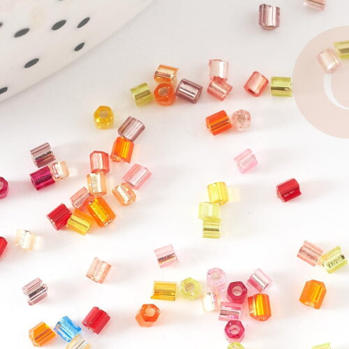 Perles rocaille tube multicolore 1.5-2.5mm, x 10gr (g9282)