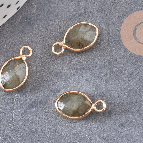 Pendentif goutte labradorite naturel laiton doré 17mm, x1 (g3060)