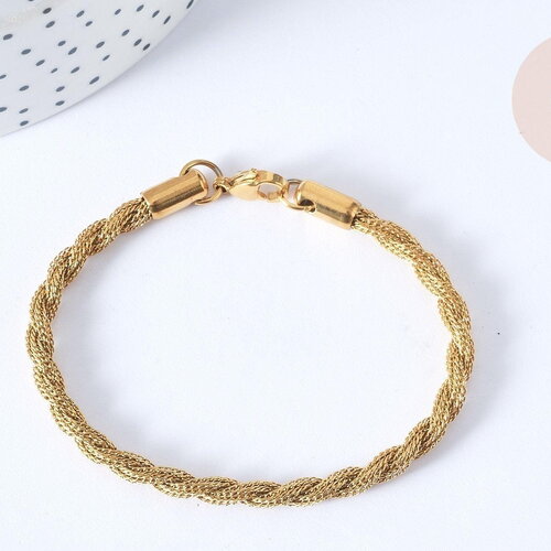 Bracelet chaines torsadées acier 304 inoxydable doré 17.8cm, x1 (g7791)