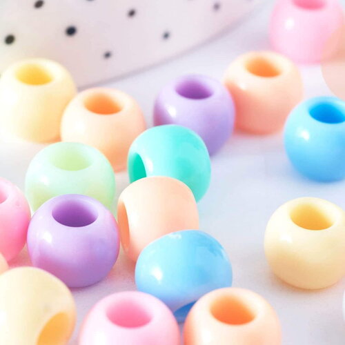 Perle pony rondelle en plastique multicolore 10mm, x 50 (g6397)
