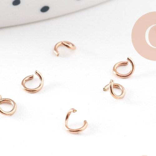 Anneaux ronds acier 304 inoxydable or rose pvd 4mm x0.7mm, x 50 (g10907)