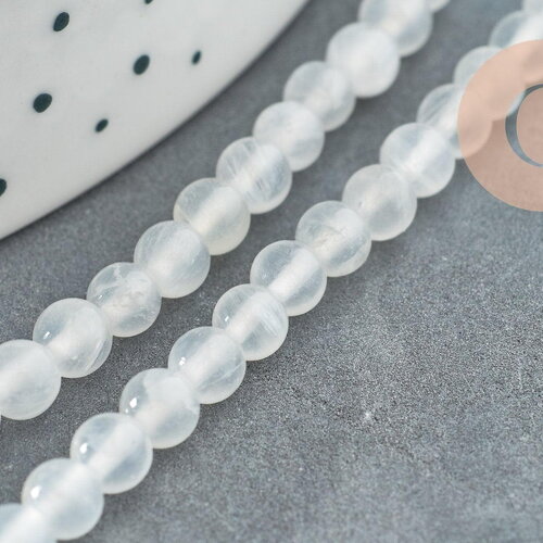Perle ronde selenite naturelle 4mm x1 fil de 41cm (g4381)