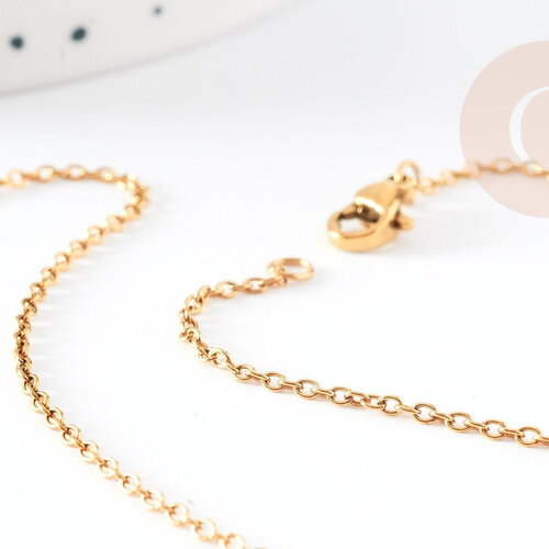 Collier chaine complète forçat acier inoxydable doré ip 45cm avec fermoir, x1 (g9206)