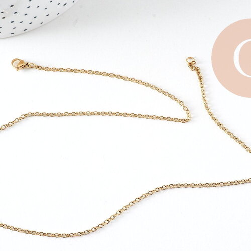 Collier chaine avec fermoir acier 304 inoxydable doré ip 14k forçat 1.9mm/45cm,x1 (g2088)